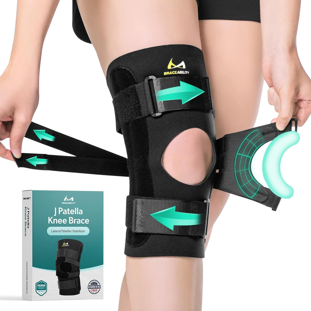 BraceAbility J Patella Knee Brace Lateral Stabilizer with J-Strap Support

