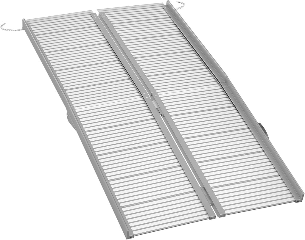 HOMCOM Foldable Aluminum Wheelchair Ramp with Non-Slip Surface and Handle, 600 lb

