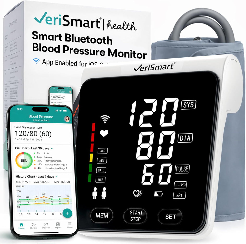 VeriSmart Health Smart Upper Arm Blood Pressure Monitor with Bluetooth, LED Display


