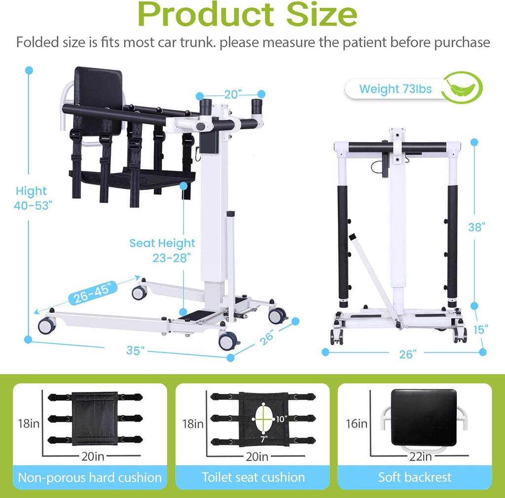 Electric Patient Lift Transfer Chair, Folding Portable Lift for Bathroom and Home

