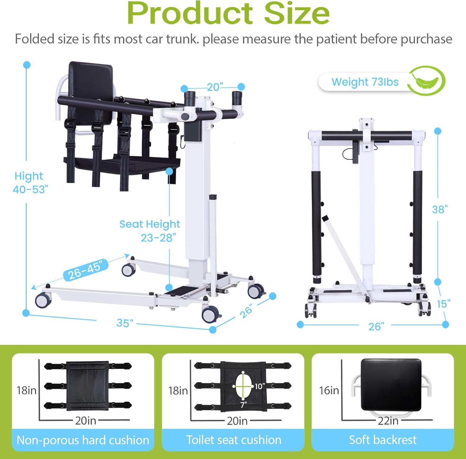 Electric Patient Lift Transfer Chair, Folding Portable Lift for Bathroom and Home

