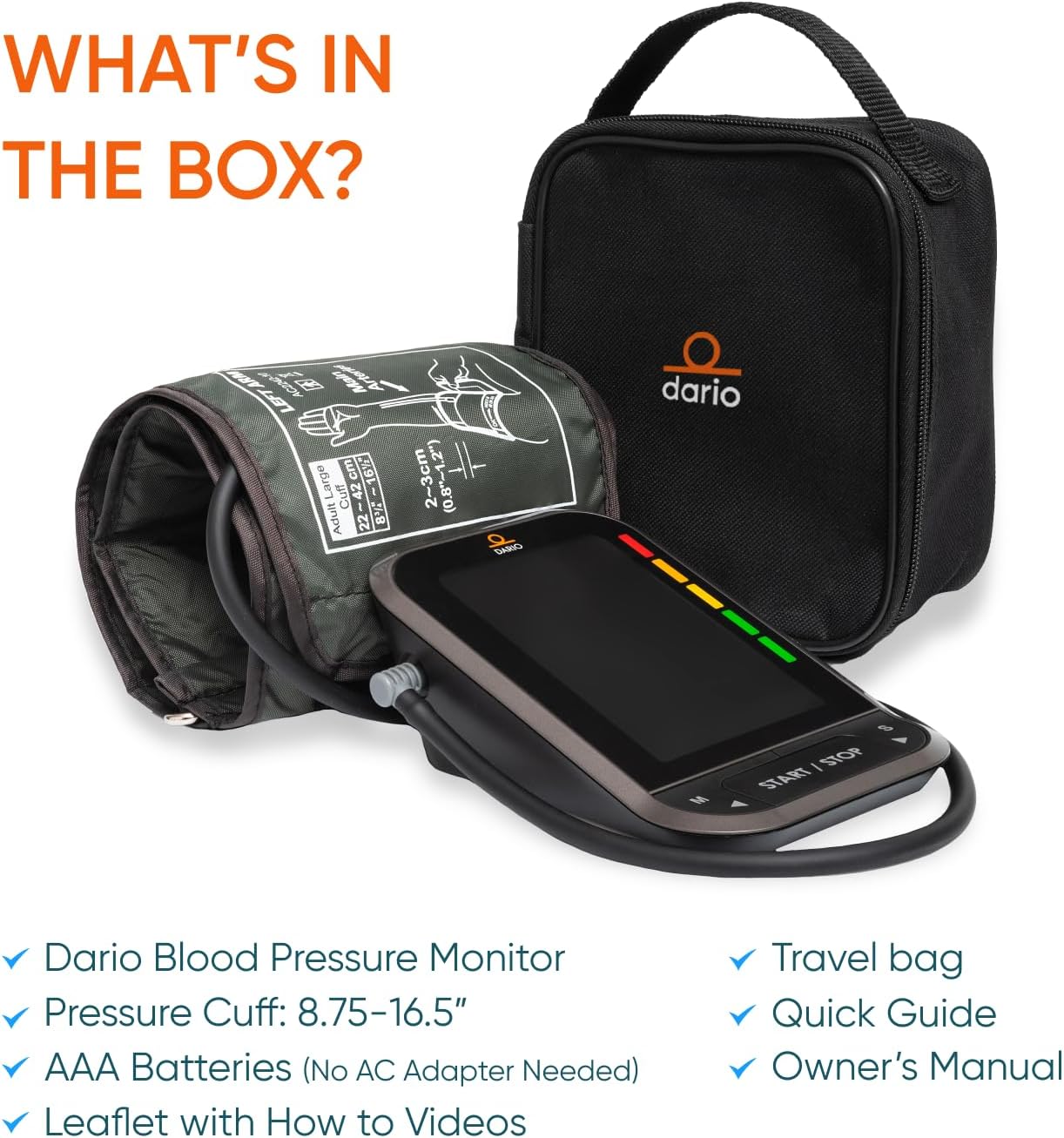 Dario Automatic Arm Blood Pressure Monitor for Home Use, Bluetooth LCD Display

