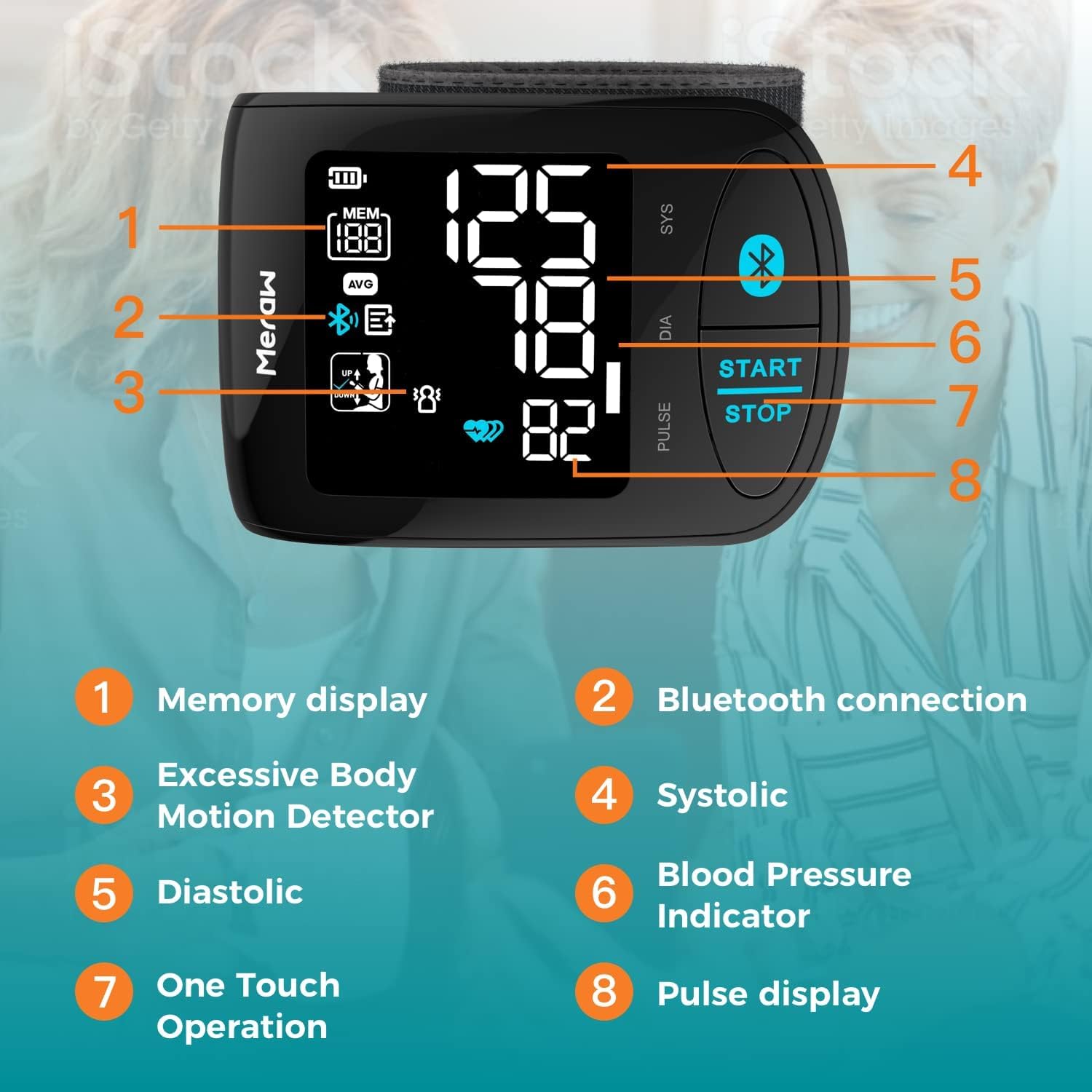 Meraw Wrist Blood Pressure Monitor for Adults, Bluetooth Irregular Heartbeat

