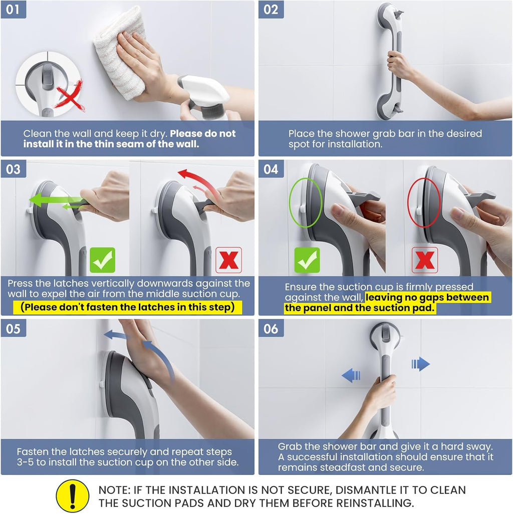 Grab Bars for Bathtubs and Showers No-Drill Suction Safety Handle Waterproof

