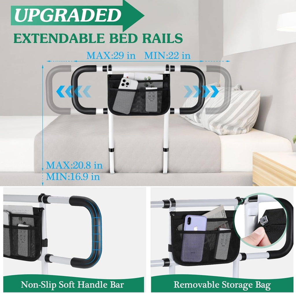 Sunisife Bed Assist Rail for Seniors, Adjustable Bedside Safety Grab Bar with Strap

