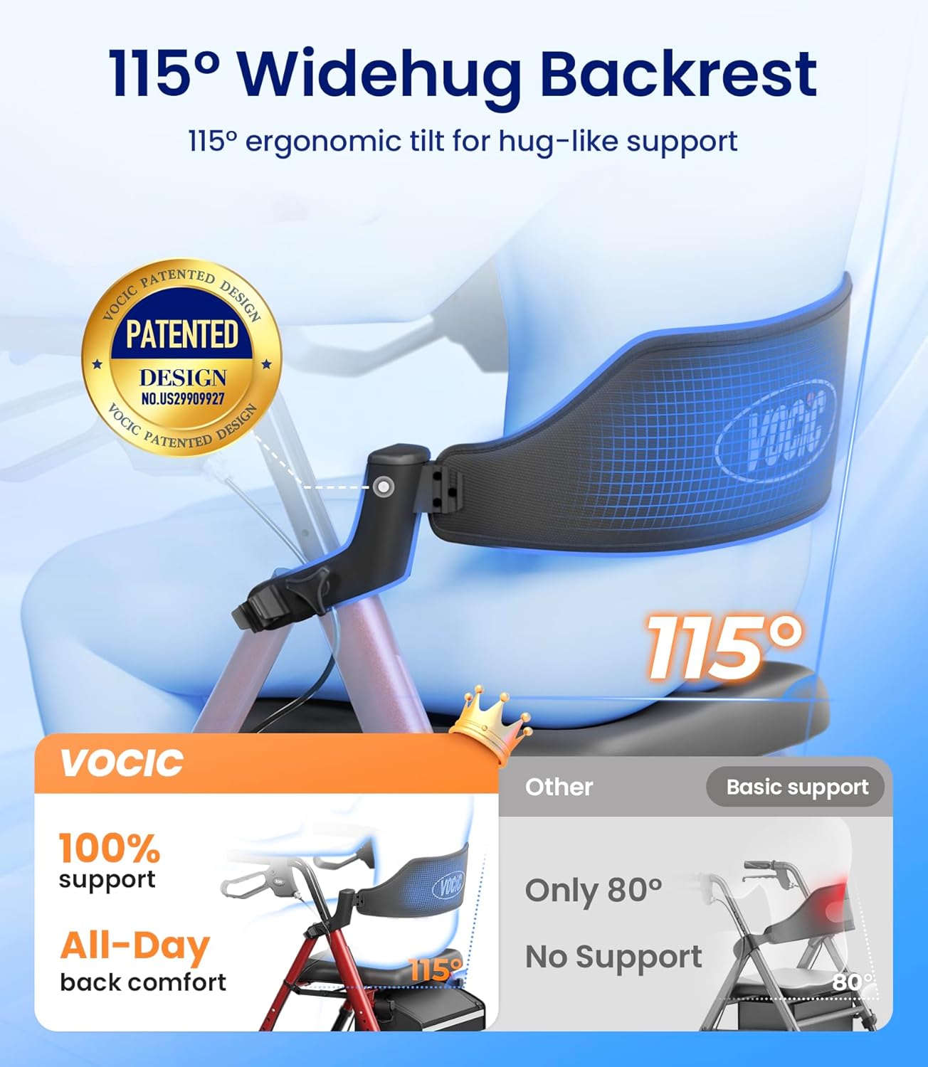 VOCIC Z21 Rollator Walker with Seat, 8" All-Terrain Big Wheels, Foldable


