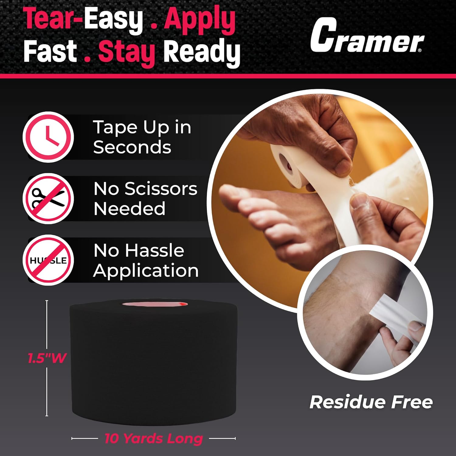 Cramer Athletic Tape Roll Latex-Free Sports Tape for Ankle Wrist Knee Easy Tear

