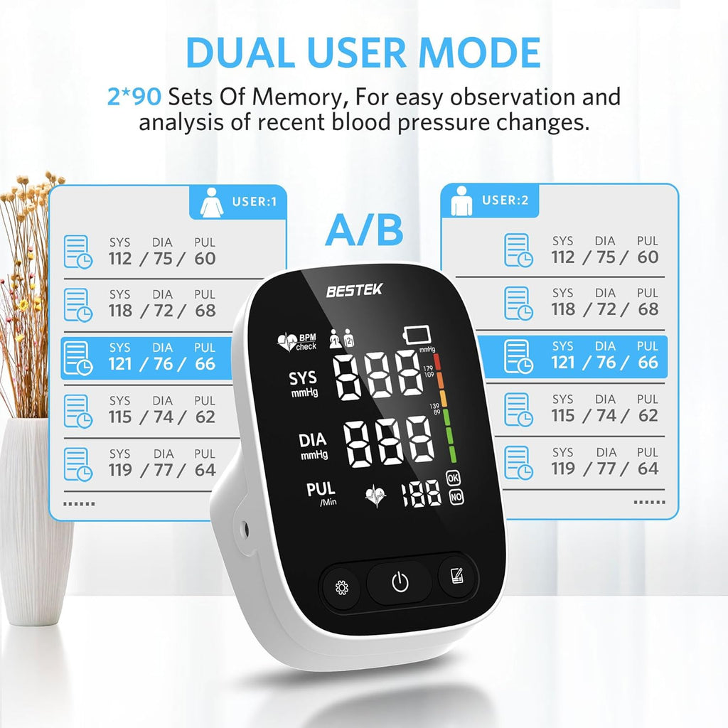 BESTEK Automatic Arm Blood Pressure Monitor, Digital LED Voice BP Cuff


