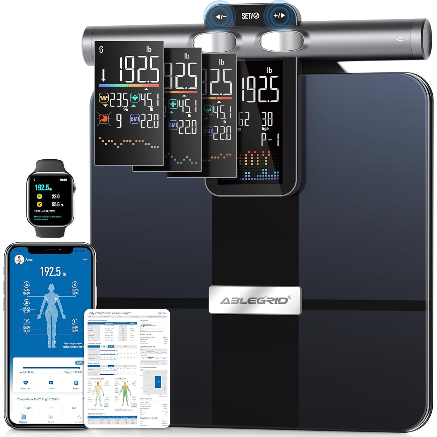 ABLEGRID 8-Electrode Smart Bathroom Scale Body Composition Analyzer

