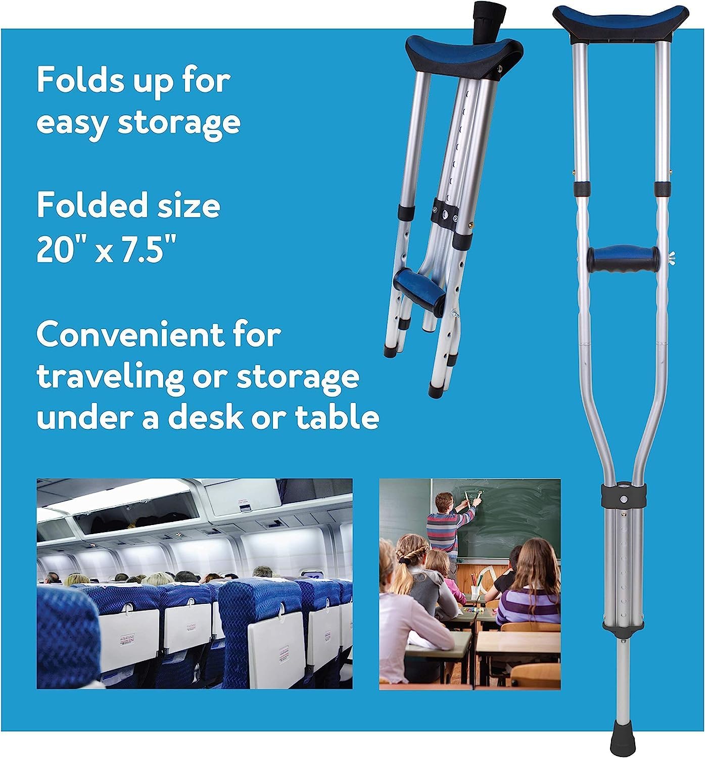 Carex Folding Aluminum Underarm Crutches for Adults, Adjustable Height, Pair

