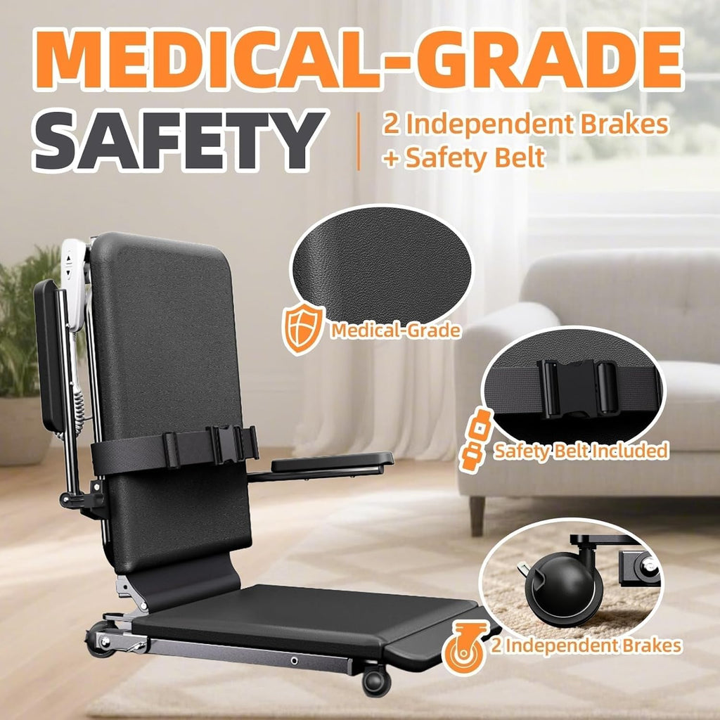 Electric Lift Chair with Floor-to-Stand Assistance, PU Cushion, Safety Rails and Belt

