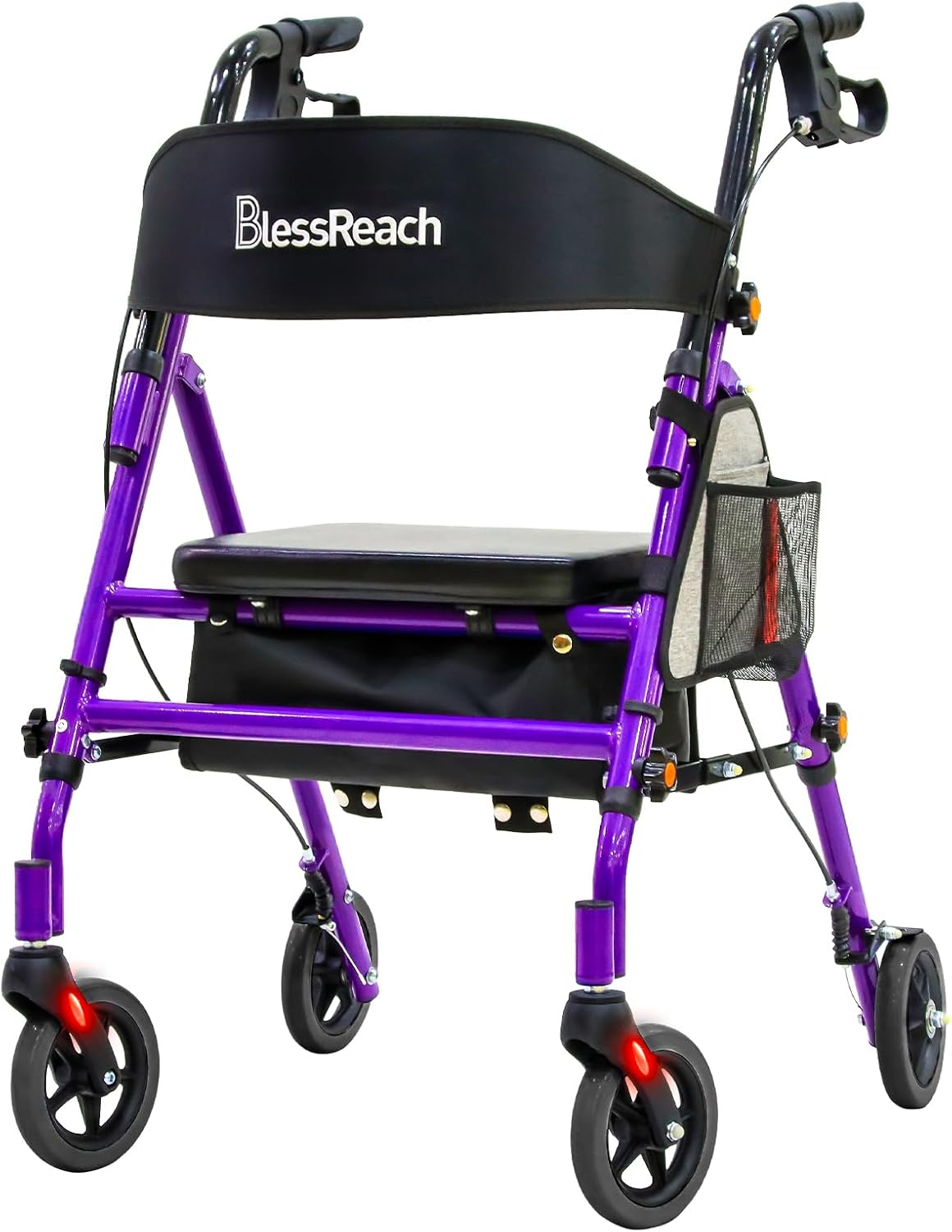 BlessReach Lightweight Foldable Rollator Walker with Seat, 350 lb Capacity, Adjustable Handle

