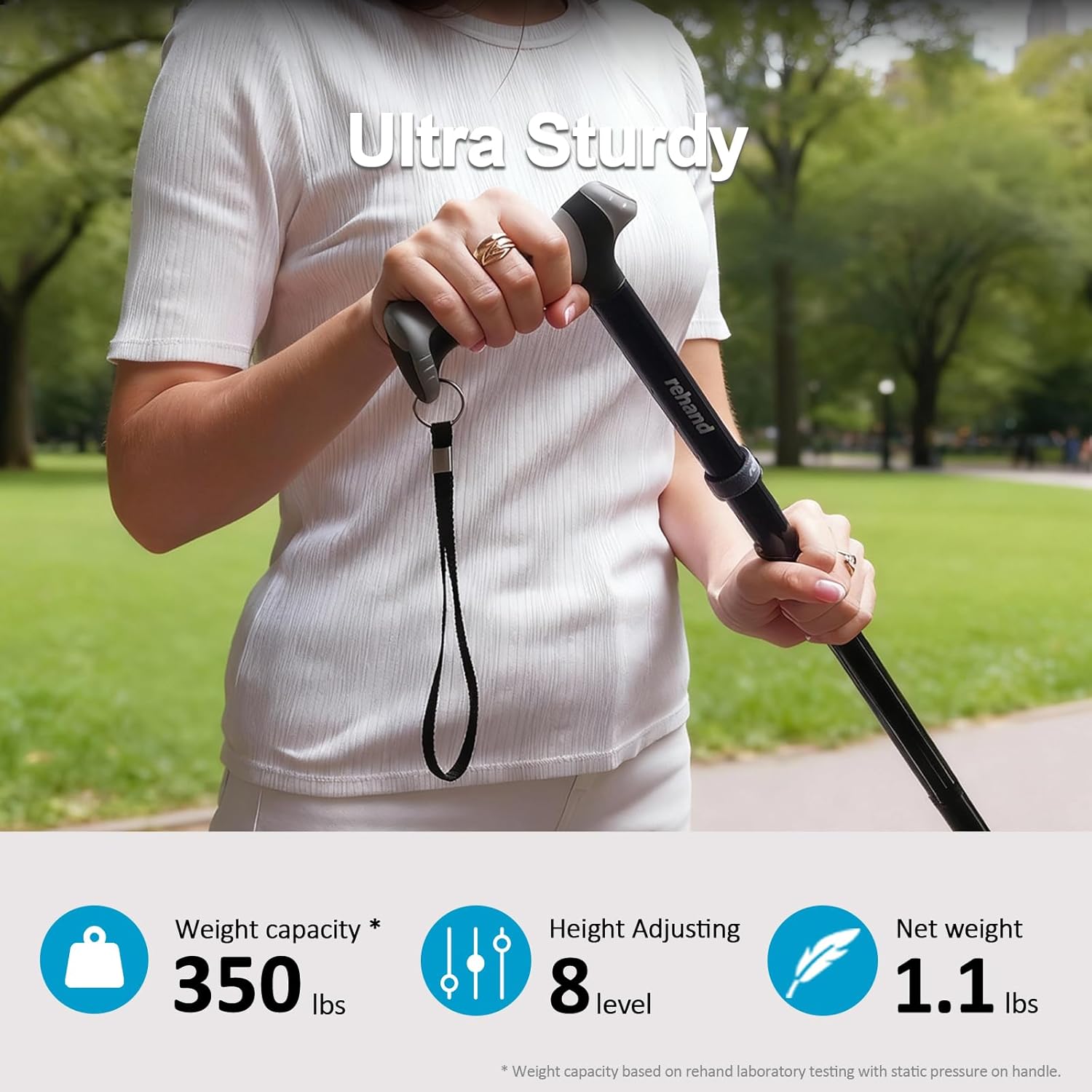 REHAND Foldable Adjustable Walking Cane with Shock-Absorbing All-Terrain Base

