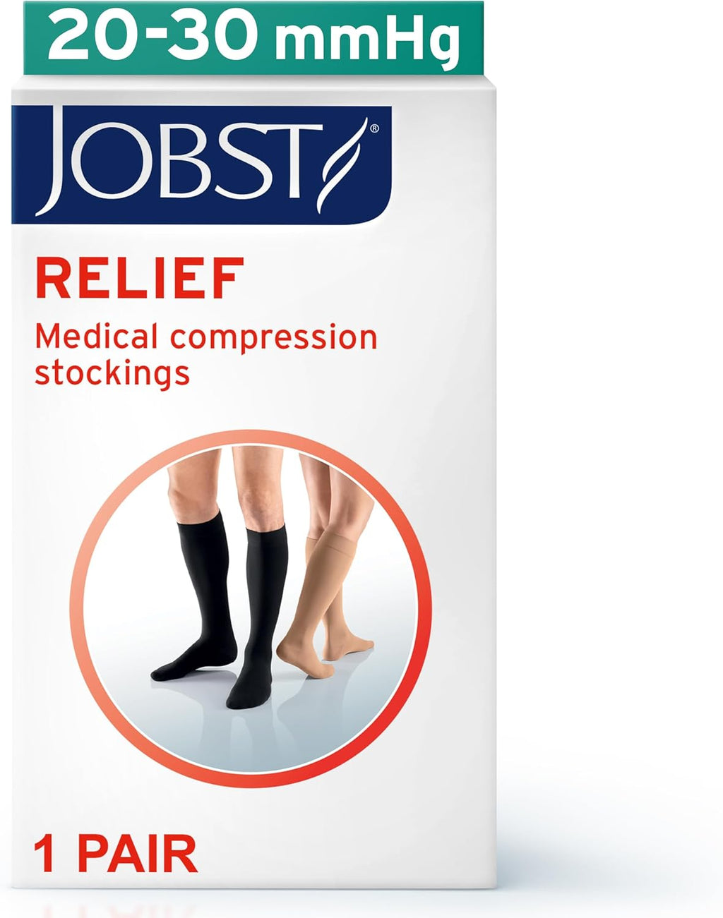 JOBST Relief Knee High Graduated Compression Socks, 20–30 mmHg, Closed Toe

