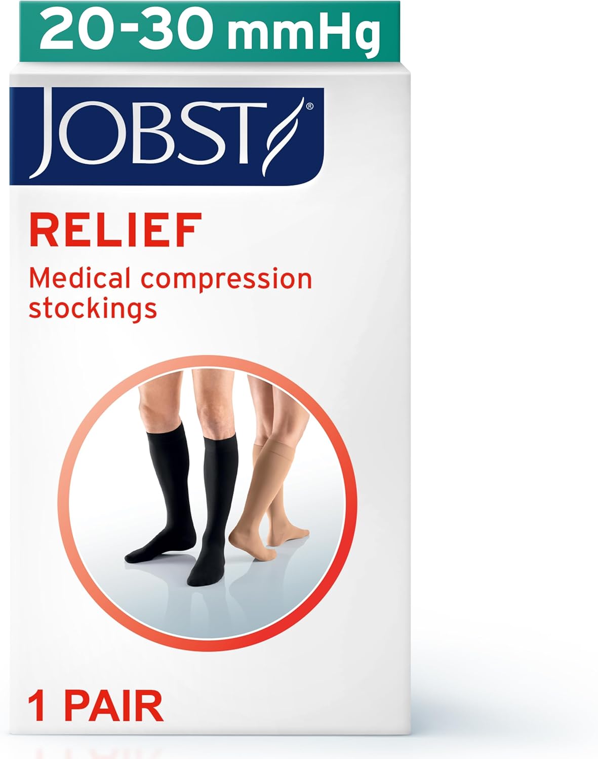 JOBST Relief Knee High Graduated Compression Socks, 20–30 mmHg, Closed Toe

