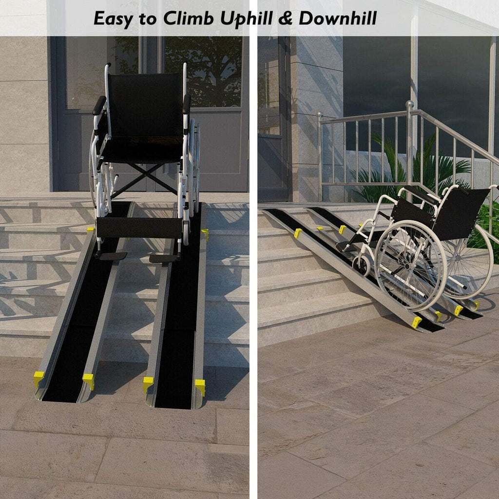 Goplus Adjustable Portable Wheelchair Ramp Aluminum Telescopic Non-Skid Home Doorway

