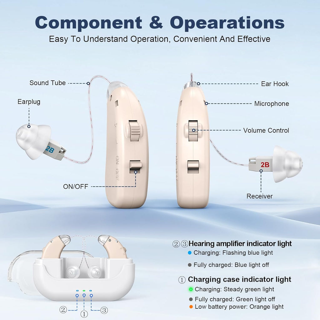 OTC Rechargeable Hearing Aids for Seniors, Lightweight Noise Reduction BTE

