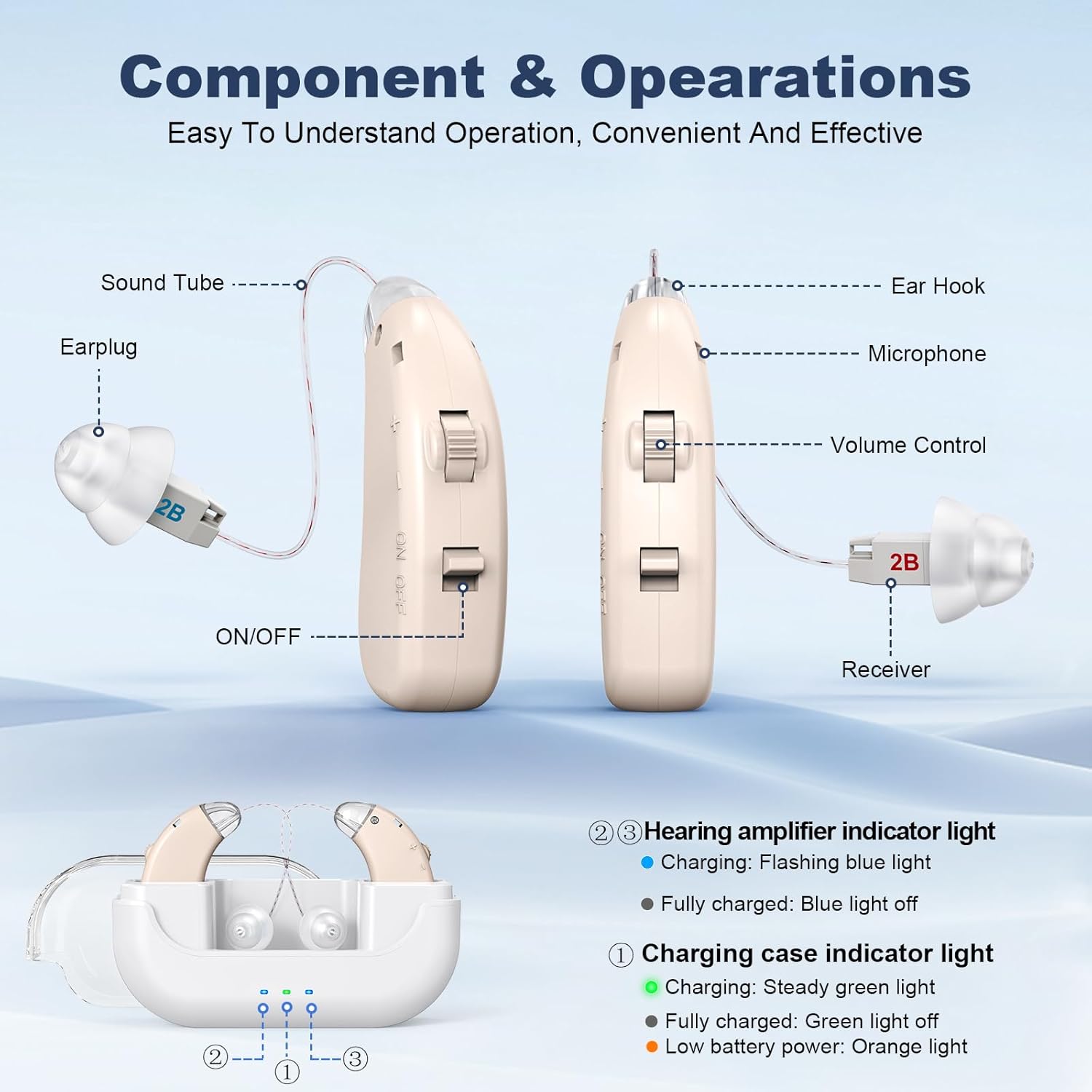 OTC Rechargeable Hearing Aids for Seniors, Lightweight Noise Reduction BTE

