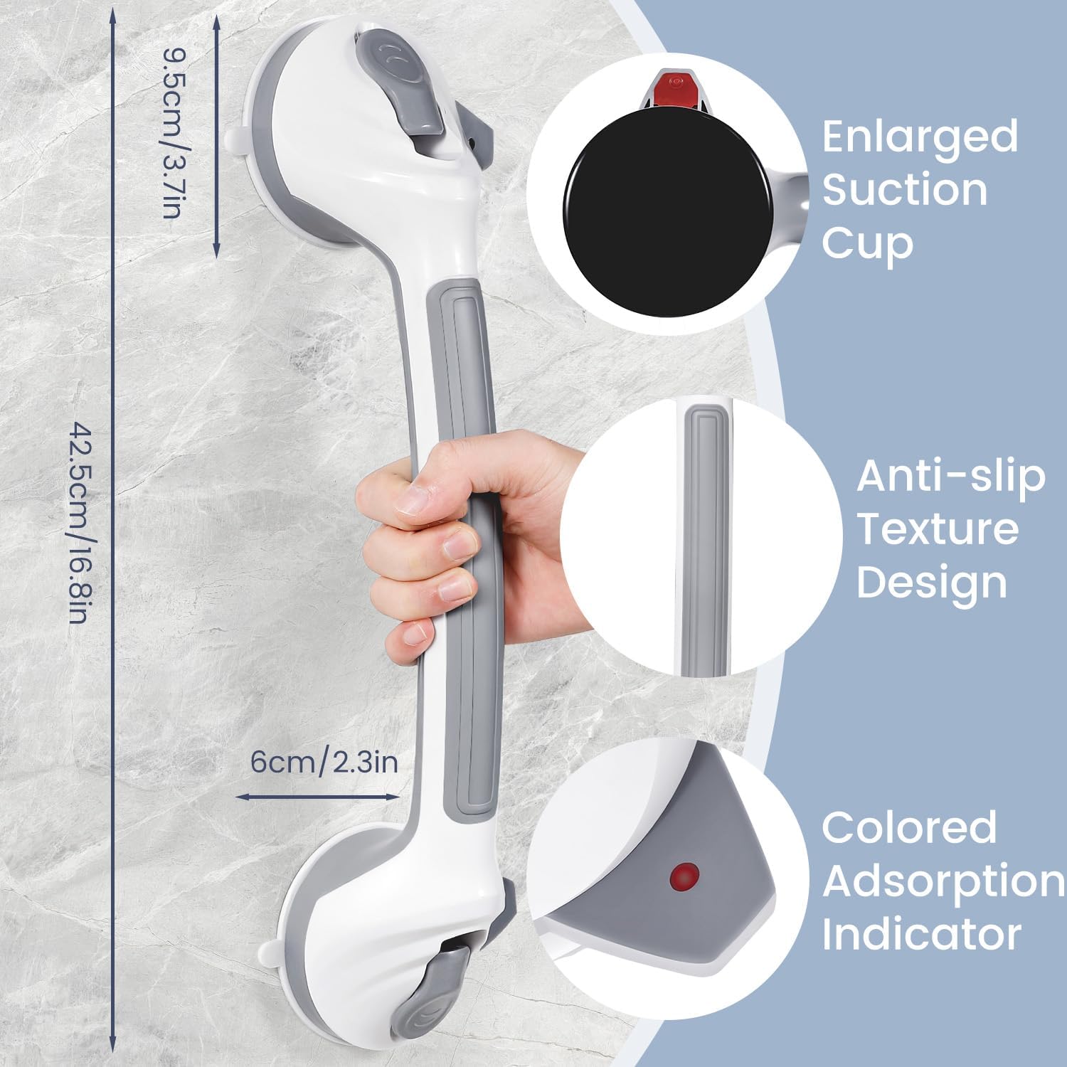 Reyiu Shower Grab Bar 16.5 Inch Suction Cup Bathroom Safety Handle

