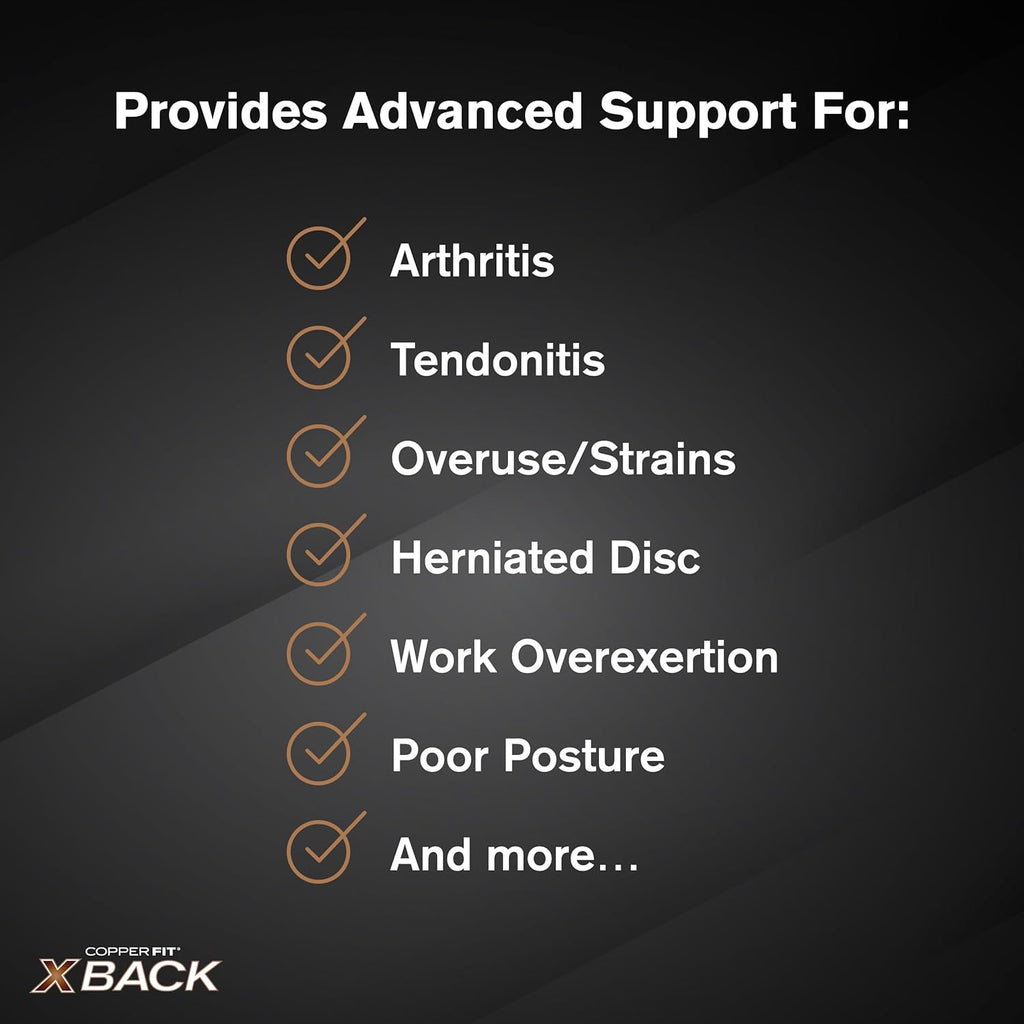 Copper Fit X-Back Adjustable Lumbar Support Brace for Lower Back Pain, Unisex

