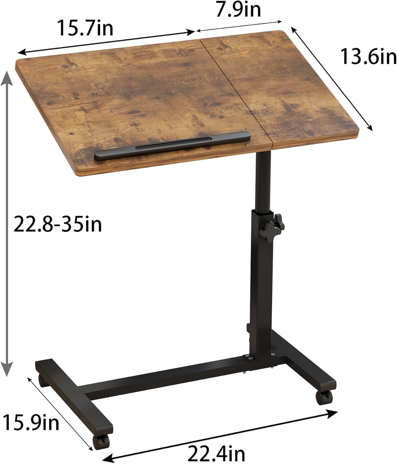 TigerDad Adjustable Overbed Table with Wheels, Rolling Bed Laptop Desk

