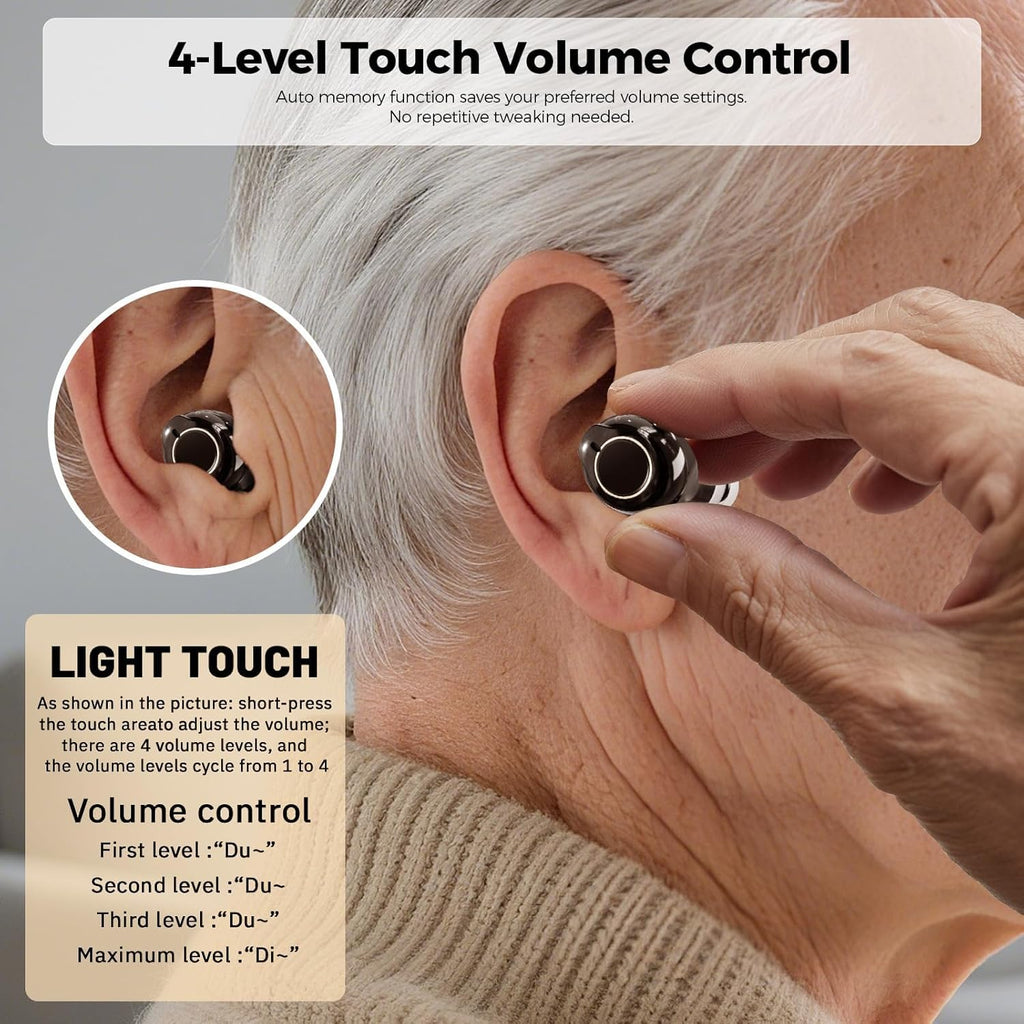 OTC Rechargeable Hearing Aids for Seniors, 30h, 3 Modes, LCD Power Display

