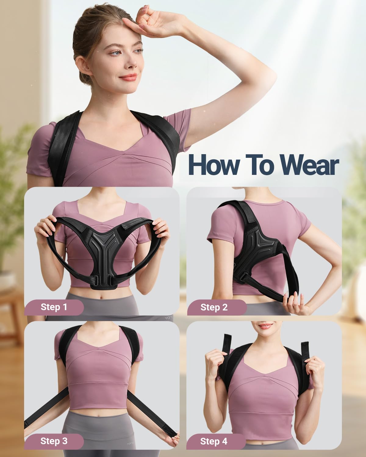 Upper Back Brace Posture Corrector for Women, Adjustable Thoracic Back Support

