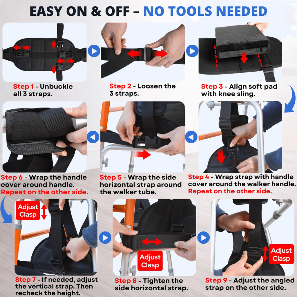 Knee Sling for Walker, Adjustable Cushioned Knee Support for Non-Weight Bearing

