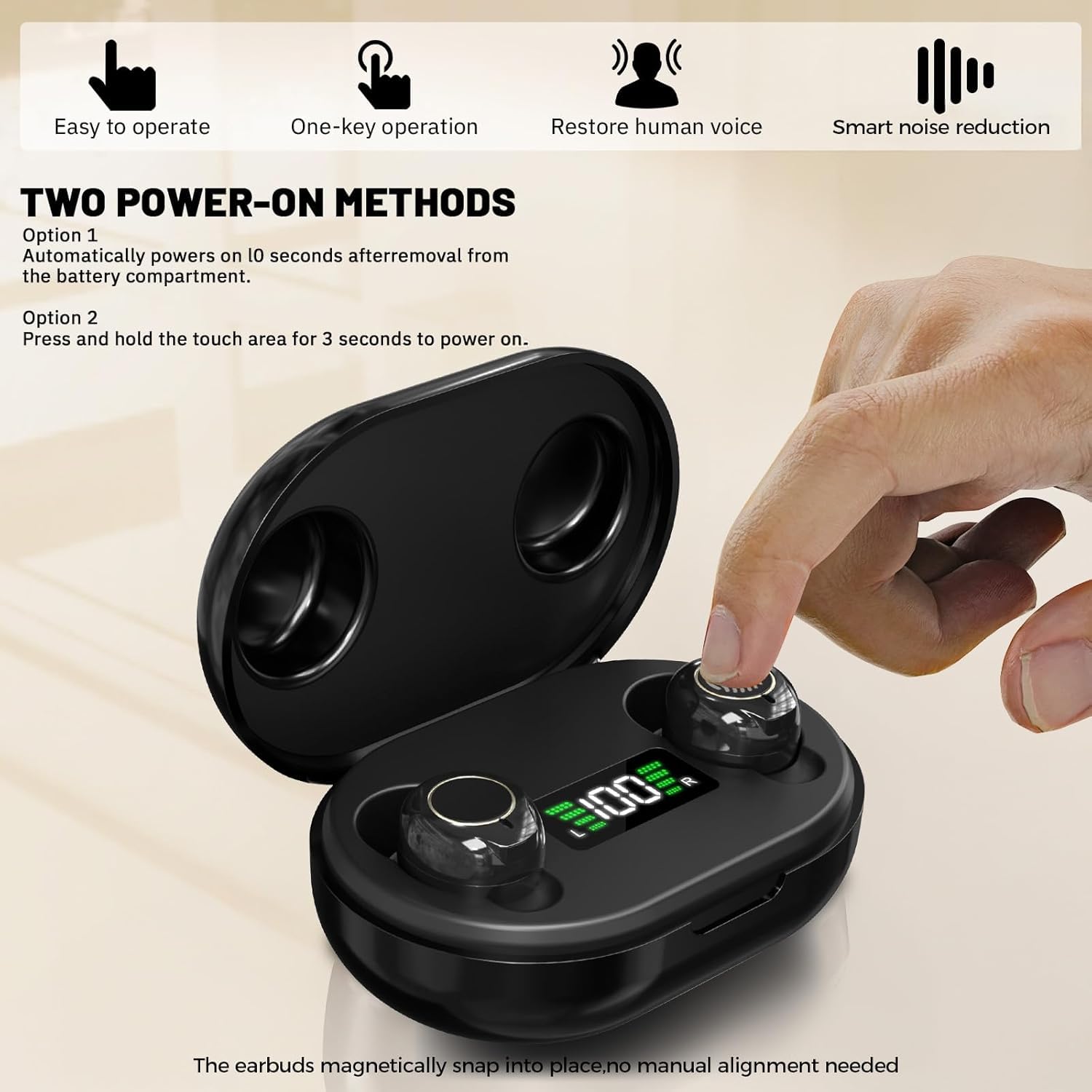 OTC Rechargeable Hearing Aids for Seniors, 30h, 3 Modes, LCD Power Display

