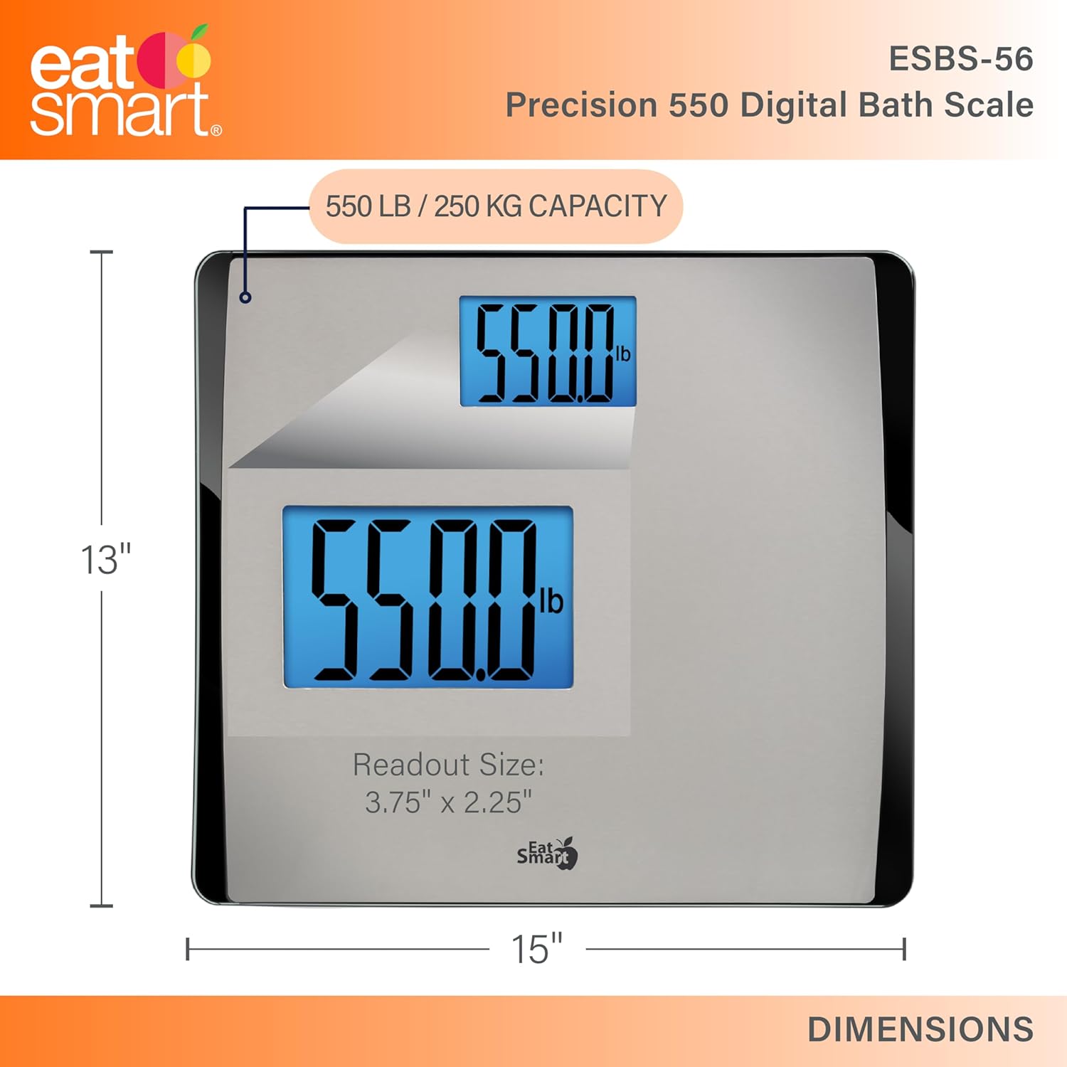 Eat Smart Precision Digital Bathroom Scale 550 lb Stainless Steel Extra-Wide Platform

