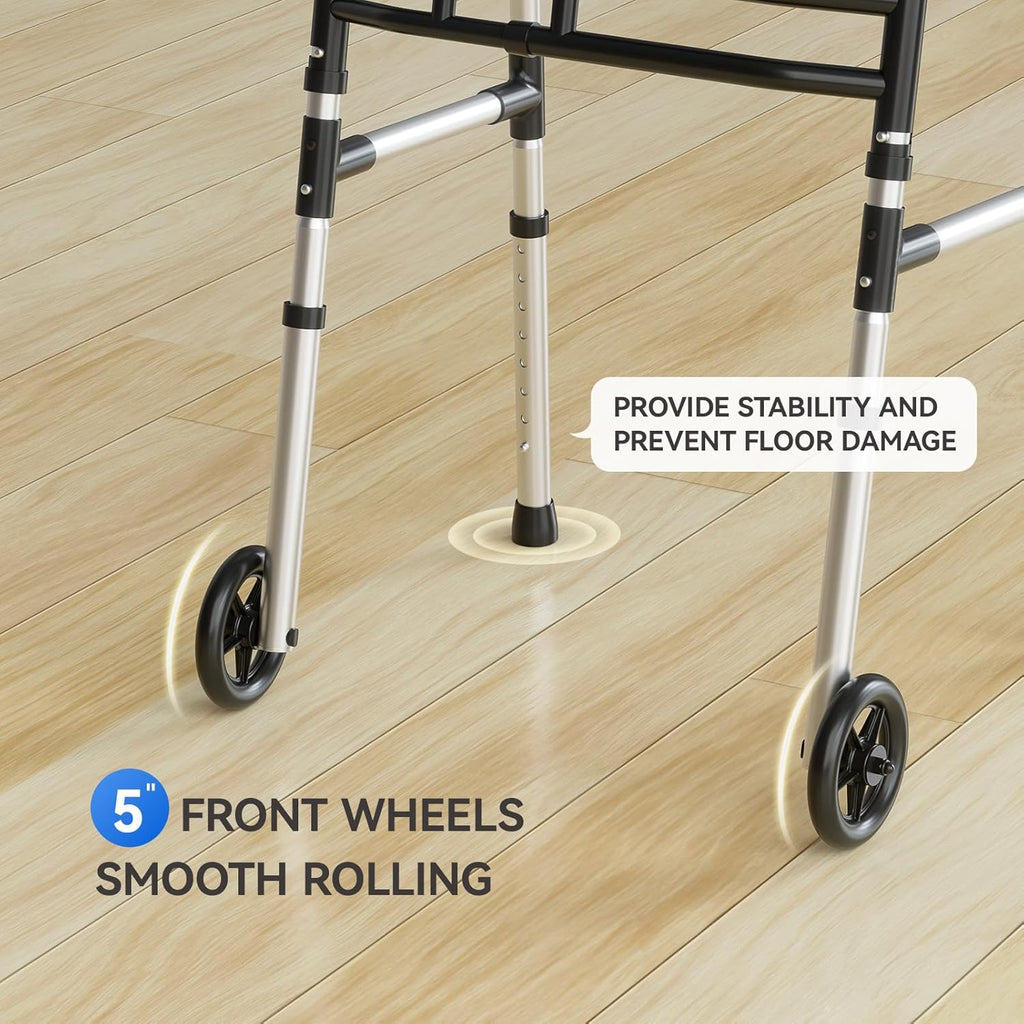 Loyoda Folding Bariatric Walker, Lightweight Aluminum 5 in Front Wheels, Adjustable

