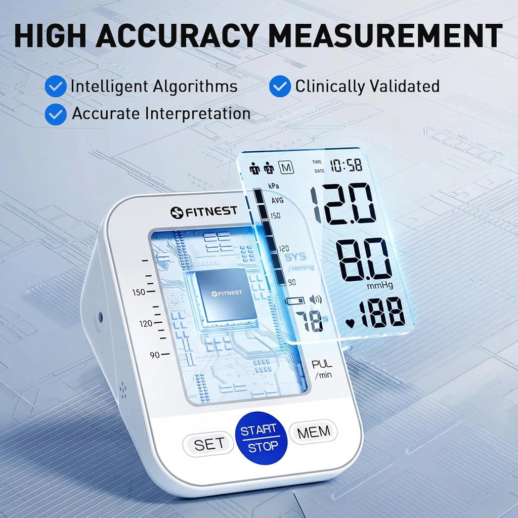 Upper Arm Automatic Digital Blood Pressure Monitor with Large LCD and Adjustable Cuff

