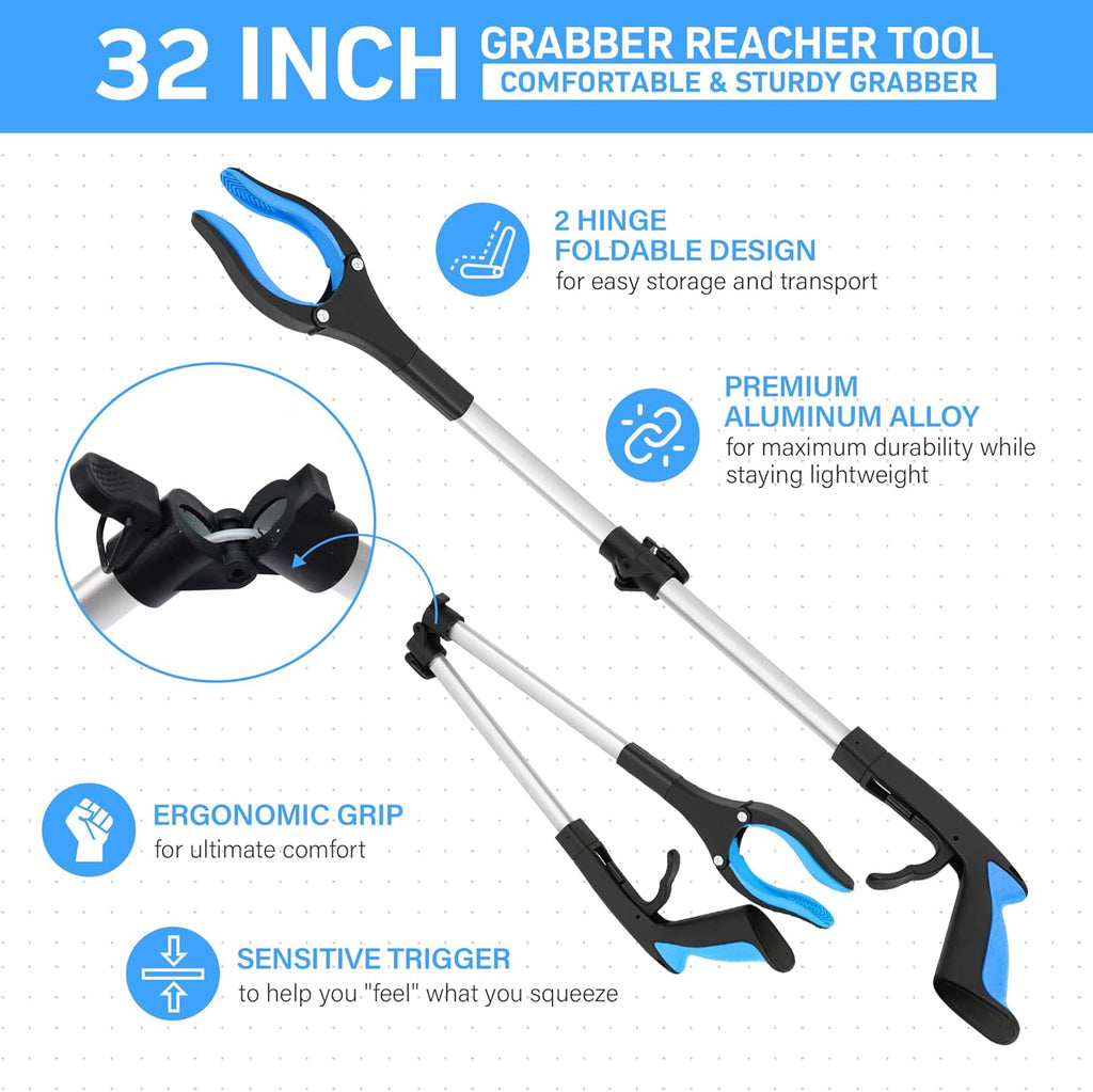 32 in Grabber Reacher Tool with Magnetic Tip, Foldable Pickup Grabber

