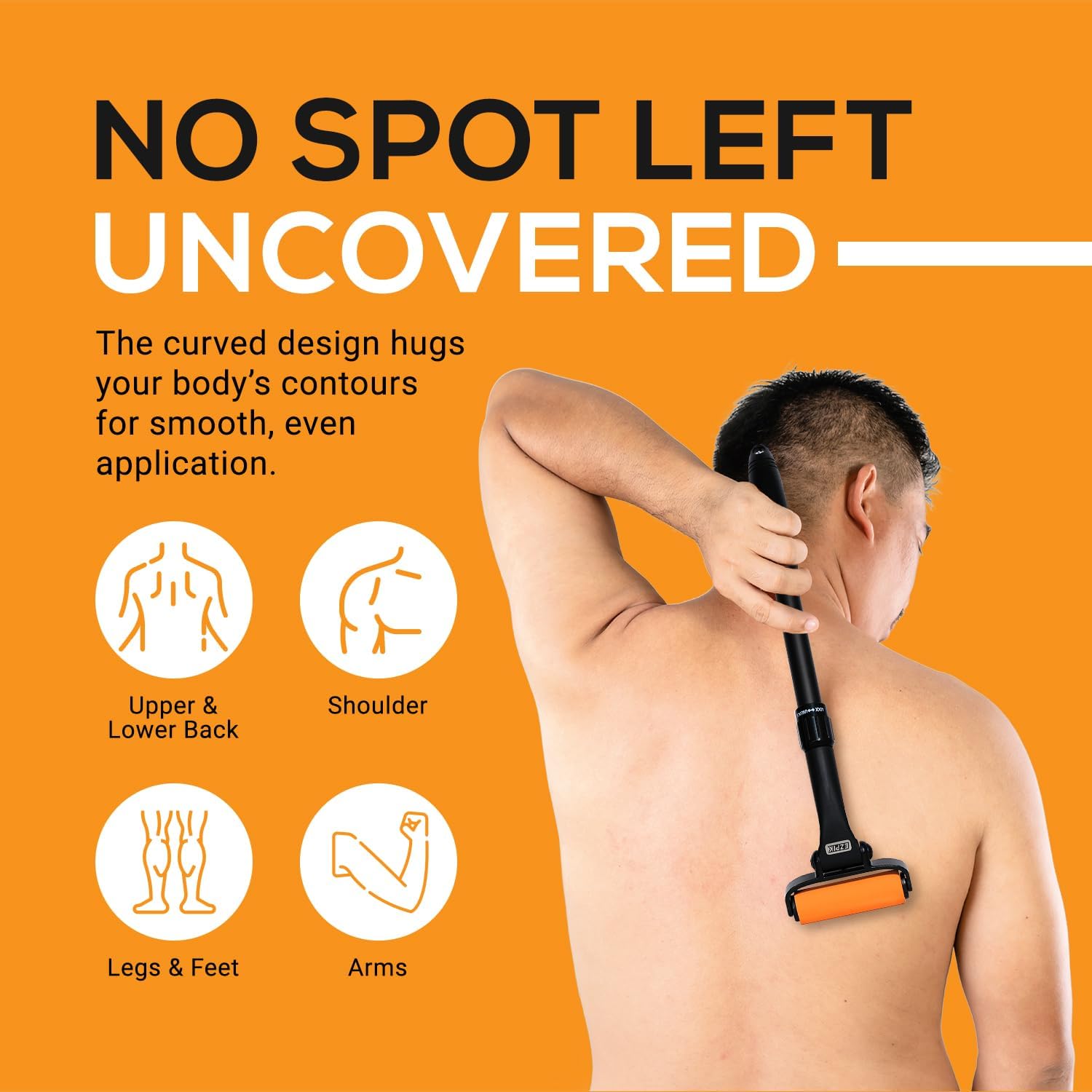 EZPIK Extendable Lotion Applicator for Back and Legs, Curved Foam Roller Handle

