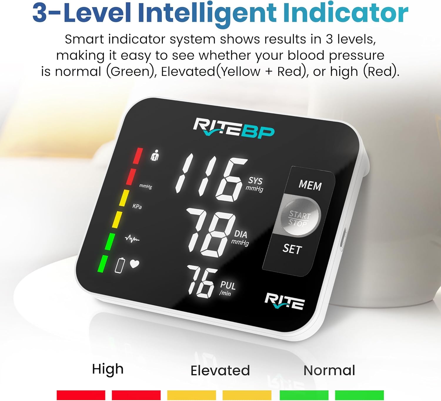 RiteBP Upper Arm Digital Blood Pressure Monitor, USB Type-C Rechargeable


