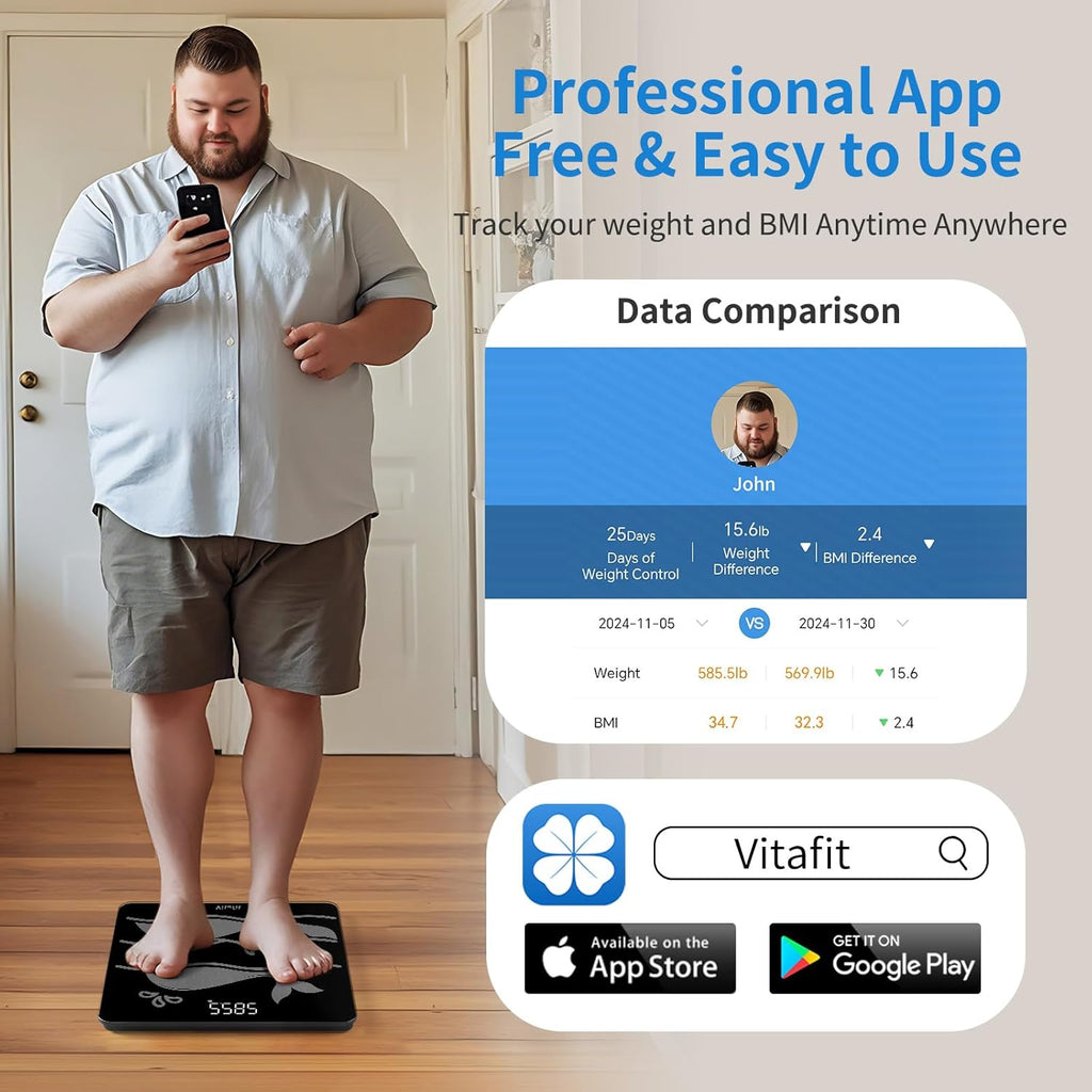 Vitafit Amazing 600 lb body weight monitor with tempered glass LED, 0.1 lb precision

