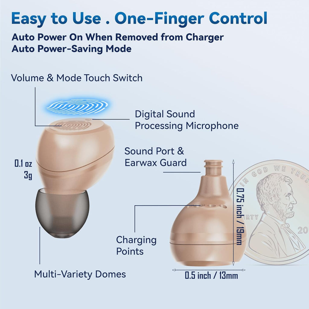 EarCentric OTC Rechargeable CIC Hearing Amplifier for Adults with Portable Charging Case

