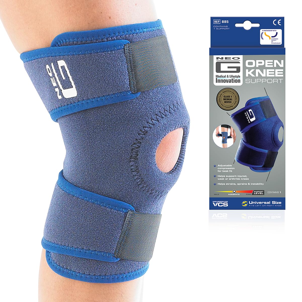 Neo-G Open Patella Knee Support Brace, Adjustable Compression Neoprene

