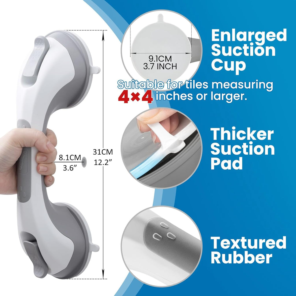 LEVERLOC Grab Bars for Bathtubs and Showers Suction 12 Inch Shower Handle

