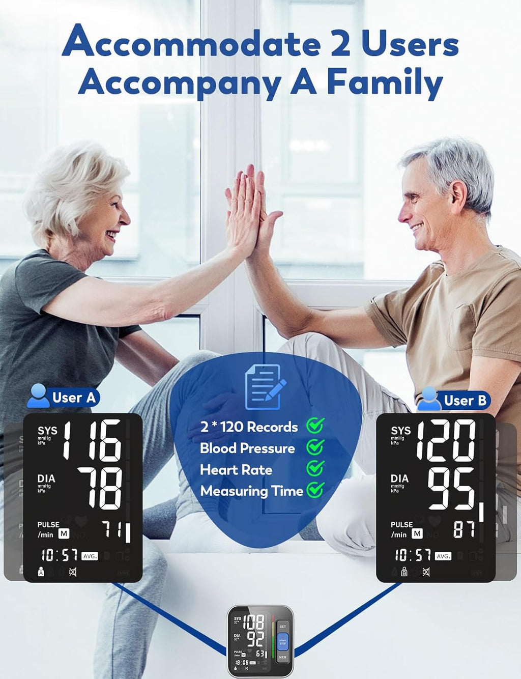 Upper Arm Blood Pressure Monitor for Home Use, HR Detection, Large Display

