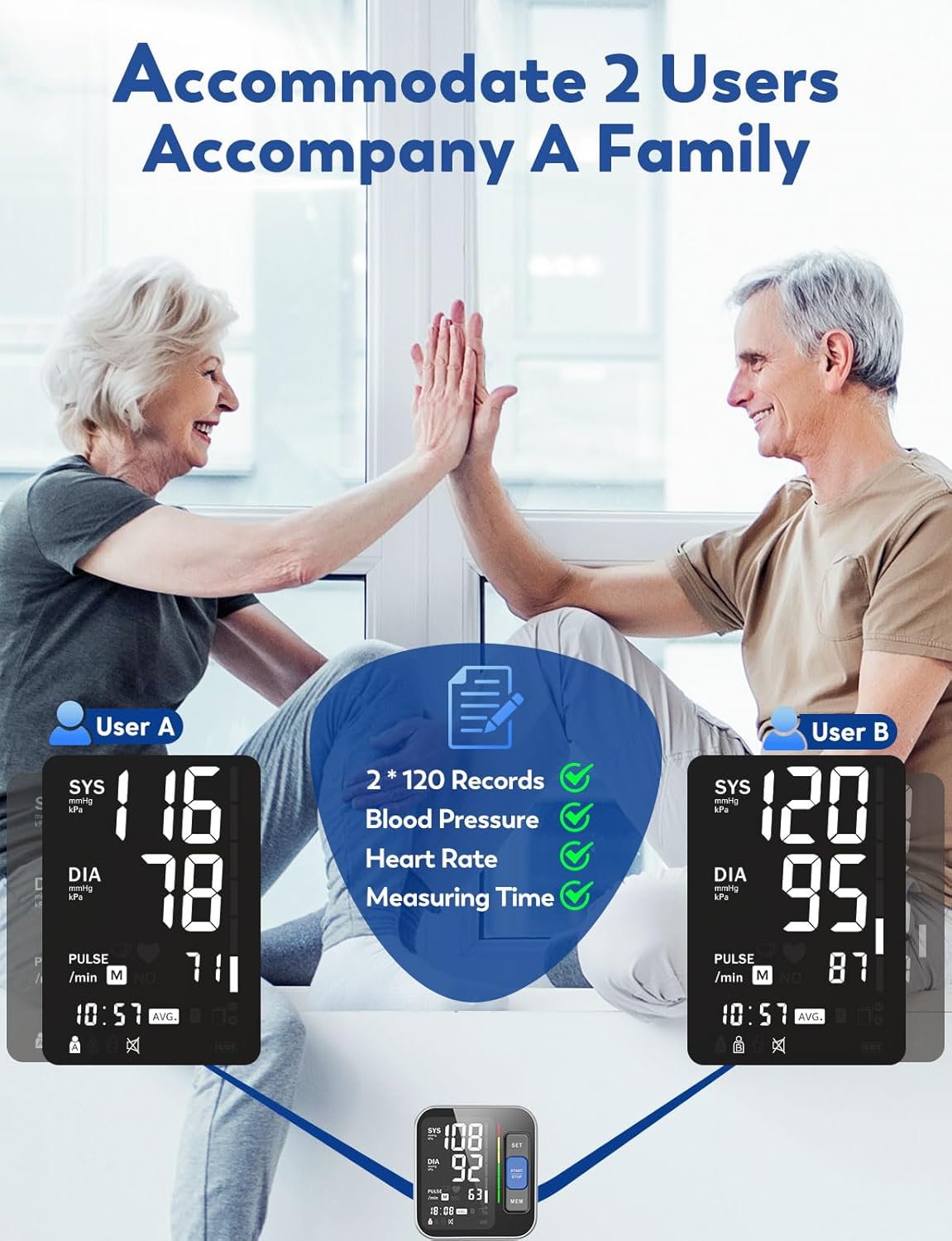 Upper Arm Blood Pressure Monitor for Home Use, HR Detection, Large Display

