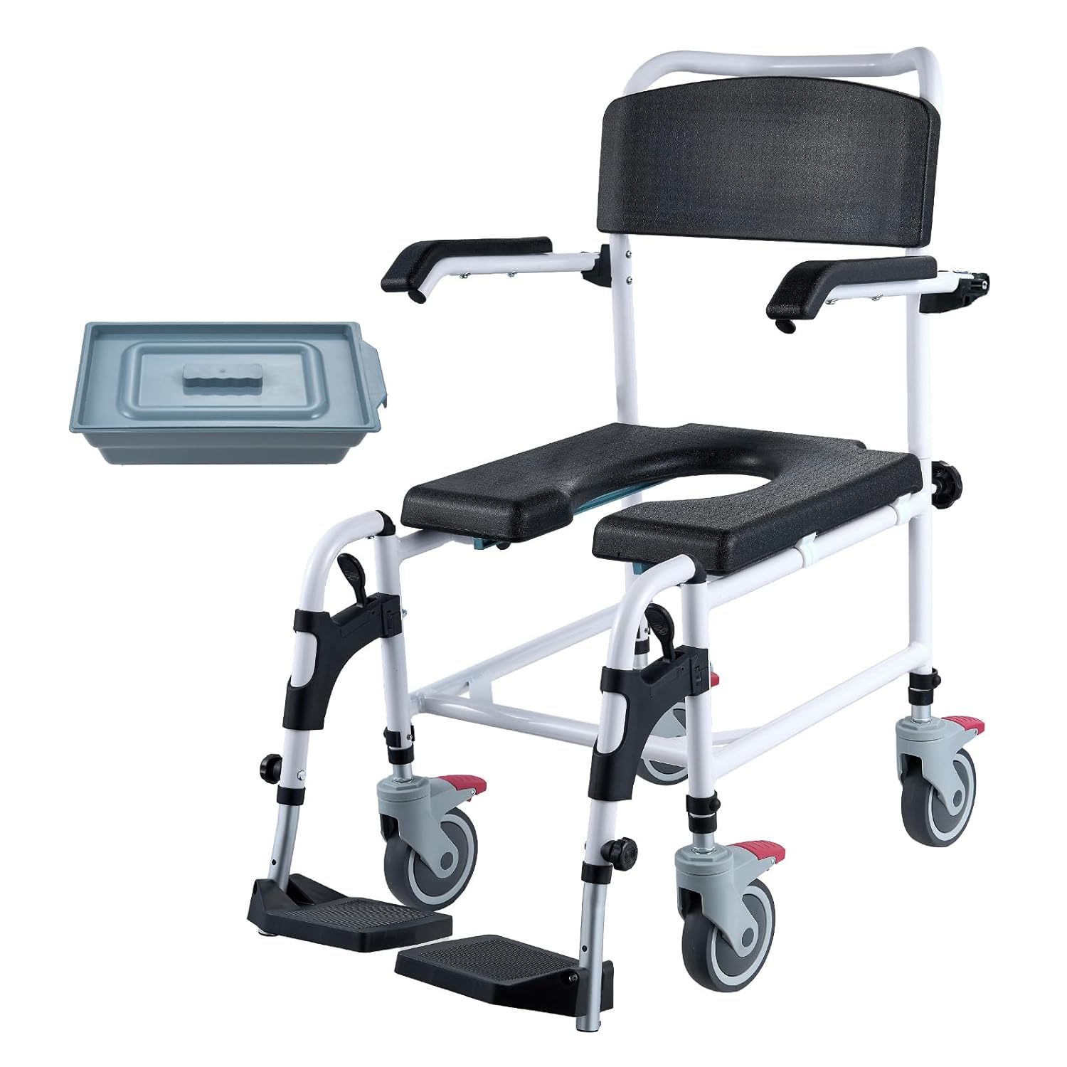 VEVOR 4-in-1 Shower Commode Wheelchair with Removable Bucket, Flip-Up Arms, 350 lbs

