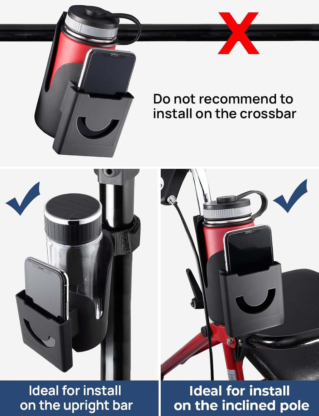 JOYTUTUS 2-in-1 Cup Holder for Wheelchair, Water Bottle & Phone Bracket

