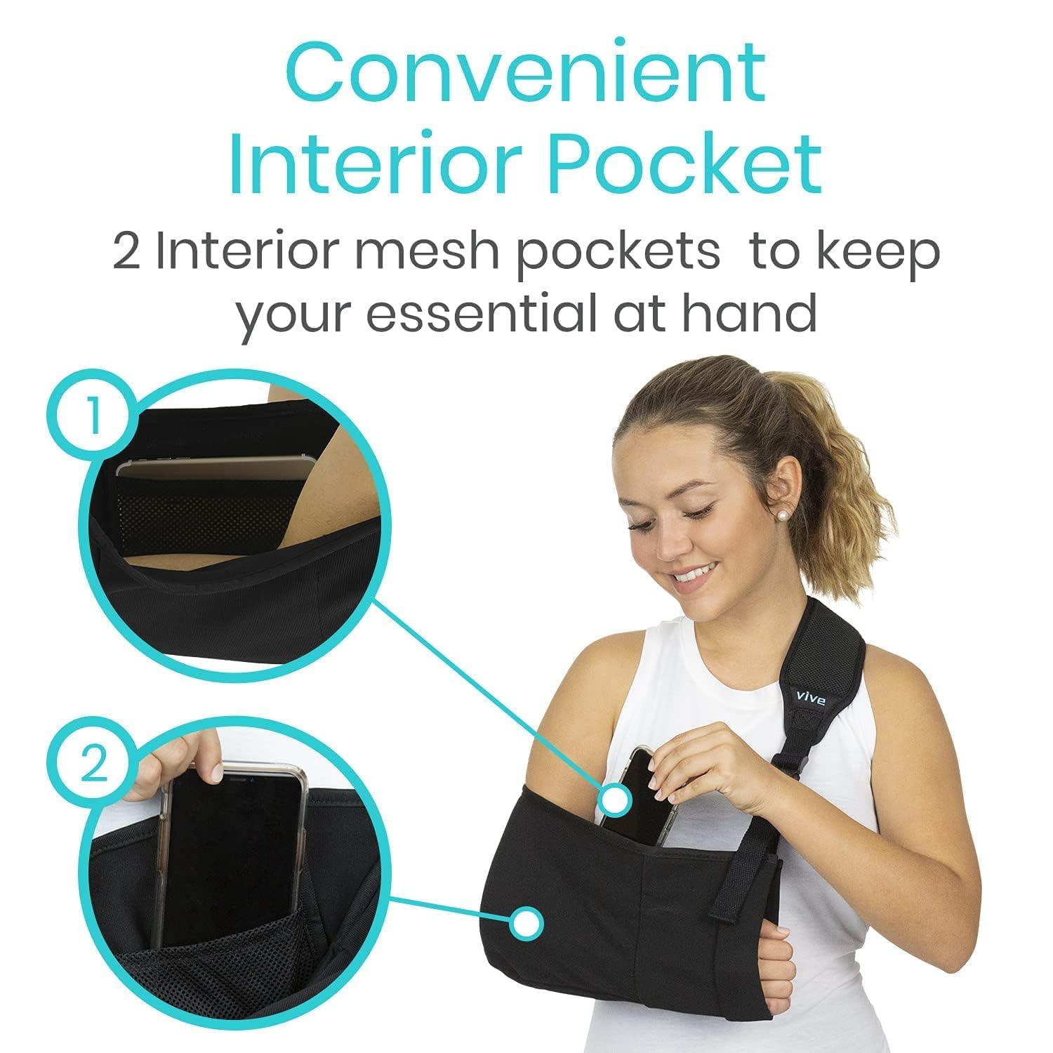 Vive Arm Sling Shoulder Immobilizer with Thumb Loop, Adjustable Padded Strap

