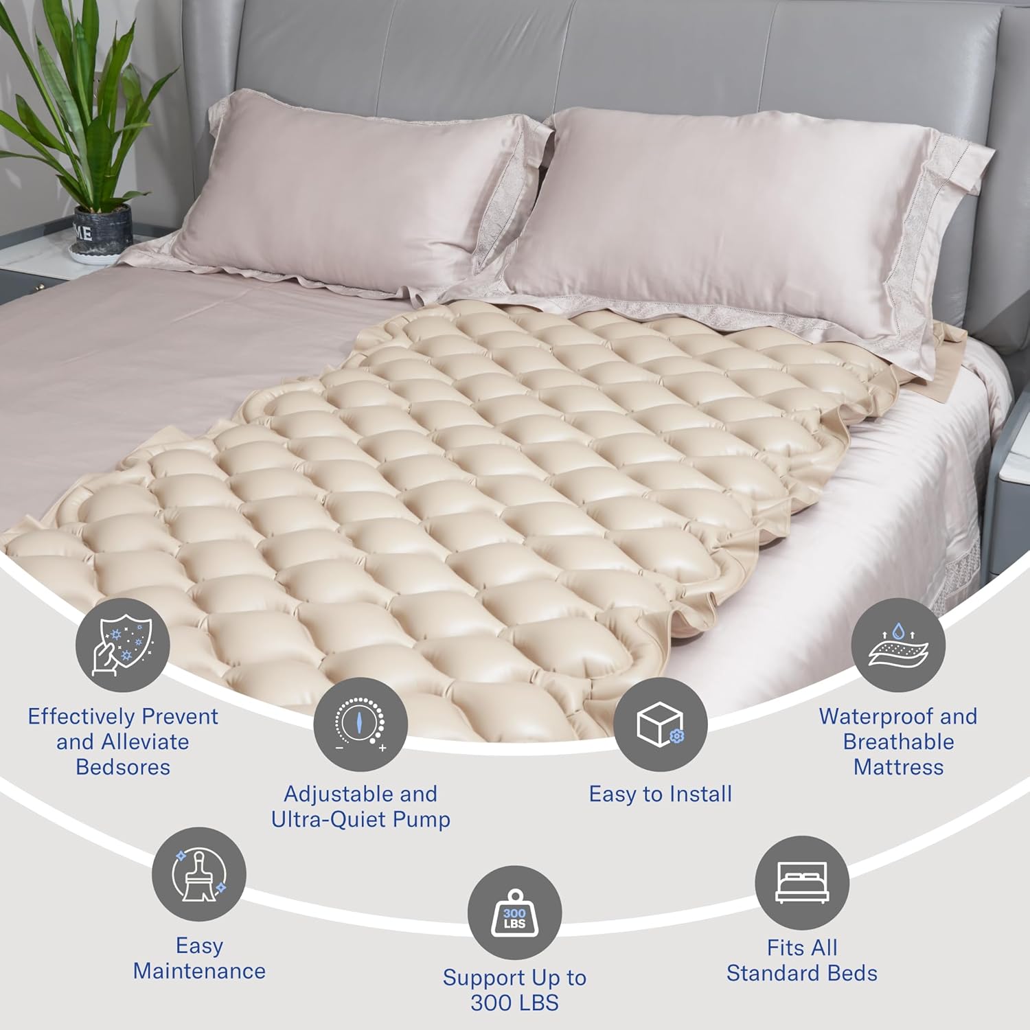 Alcedo Alternating Air Pressure Mattress Pad with Waterproof Surface for Bed Sores

