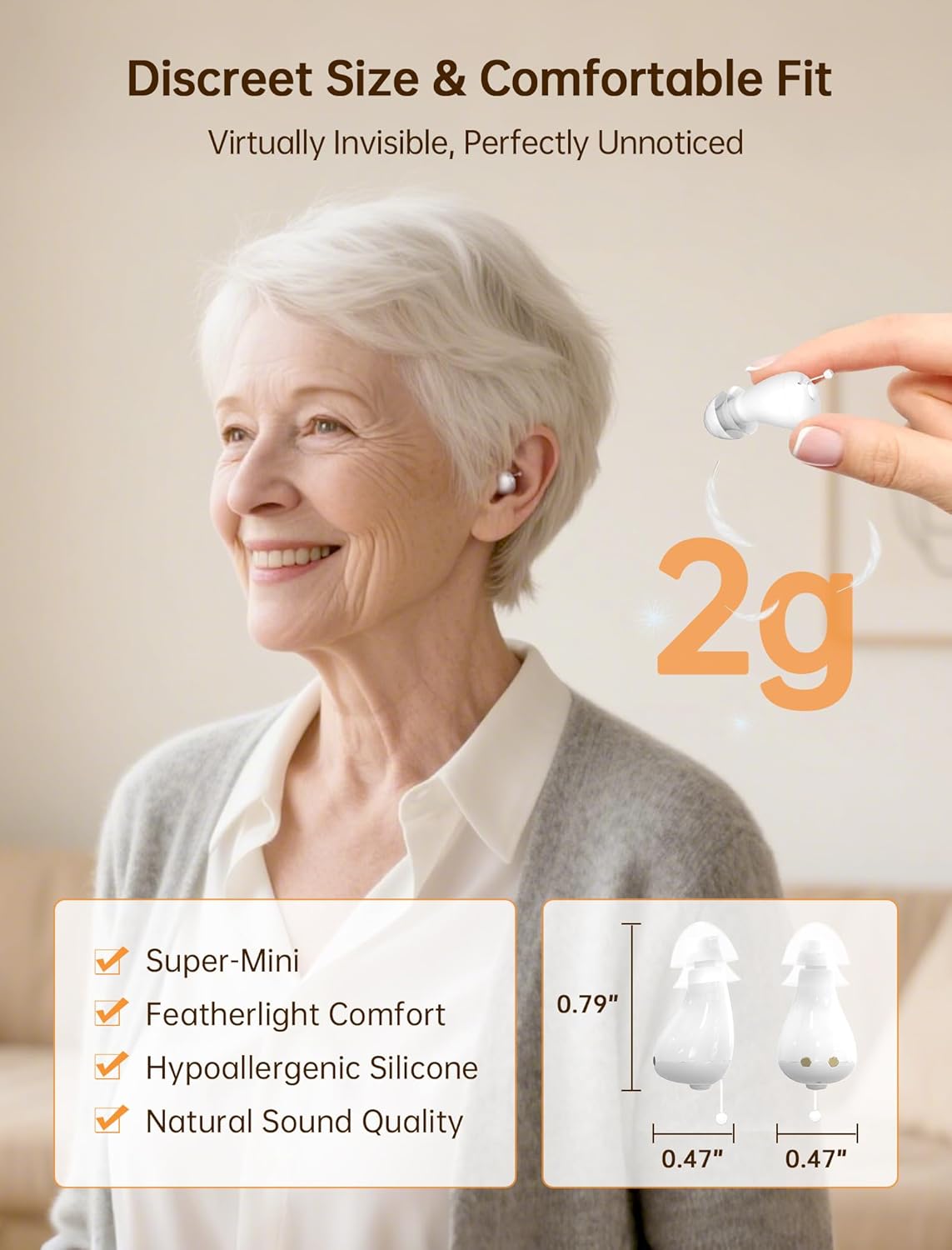 BIGPROT OTC Rechargeable Invisible Hearing Aids with Charging Case and AI Noise Cancellation

