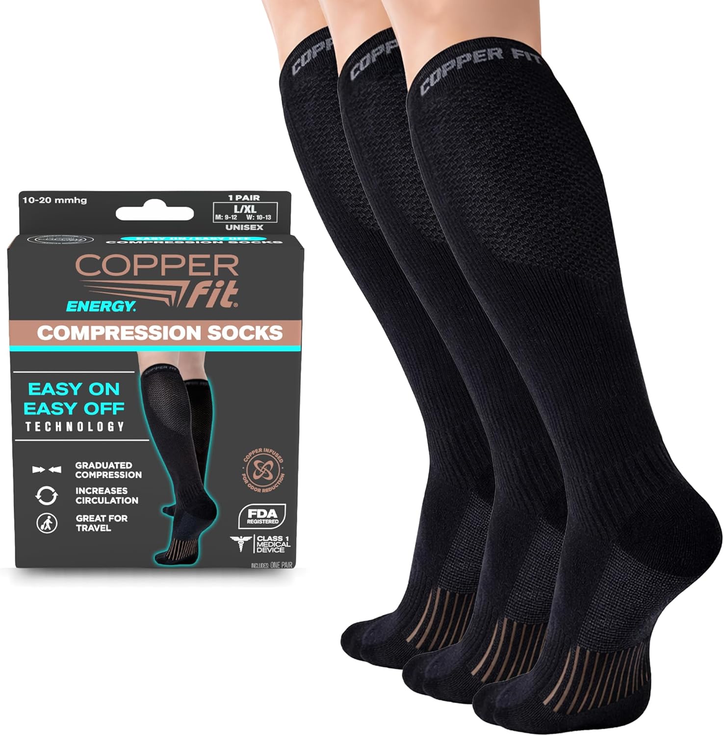 Copper Fit Energy Compression Socks | Easy On Off | Circulation & Swelling Relief

