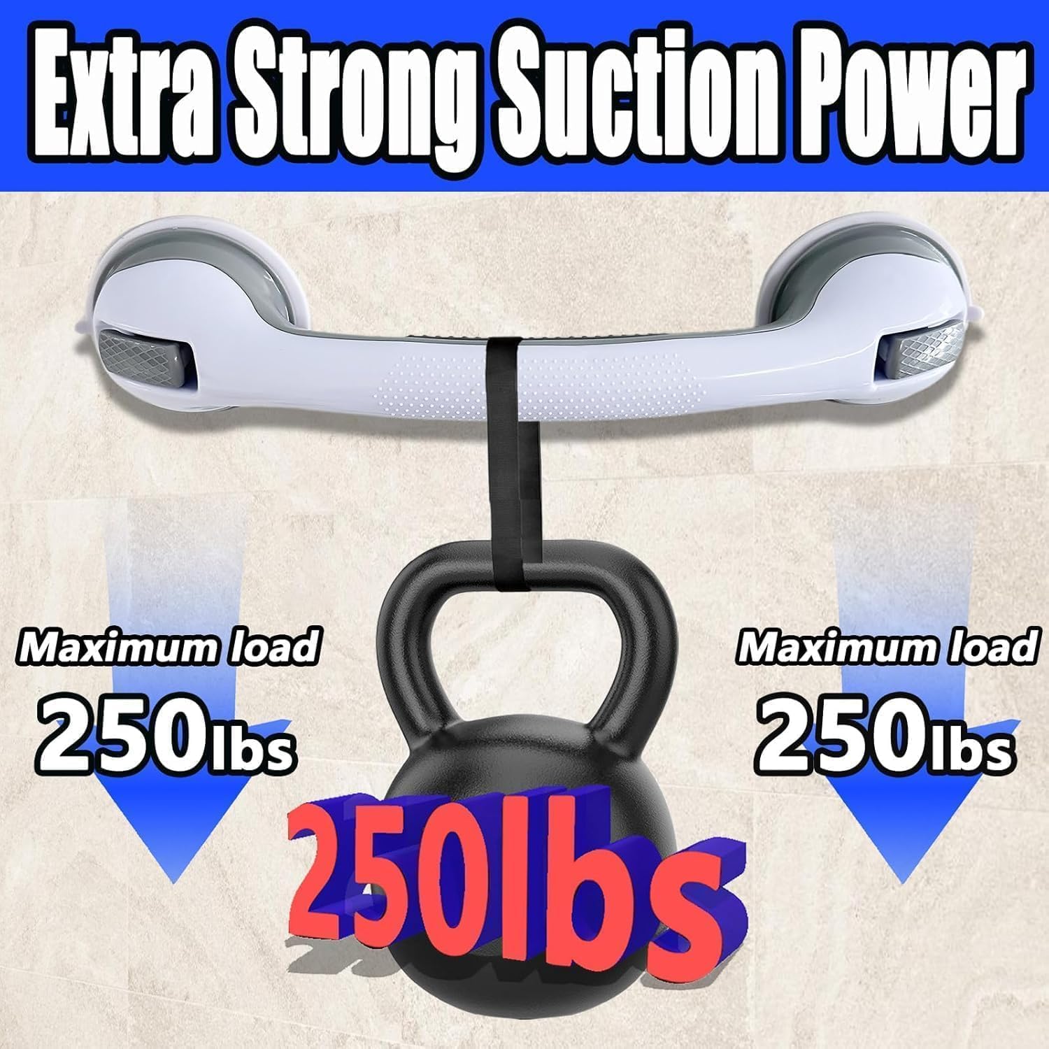 Shower Grab Bars for Seniors Suction Cup Shower Handles No Drilling

