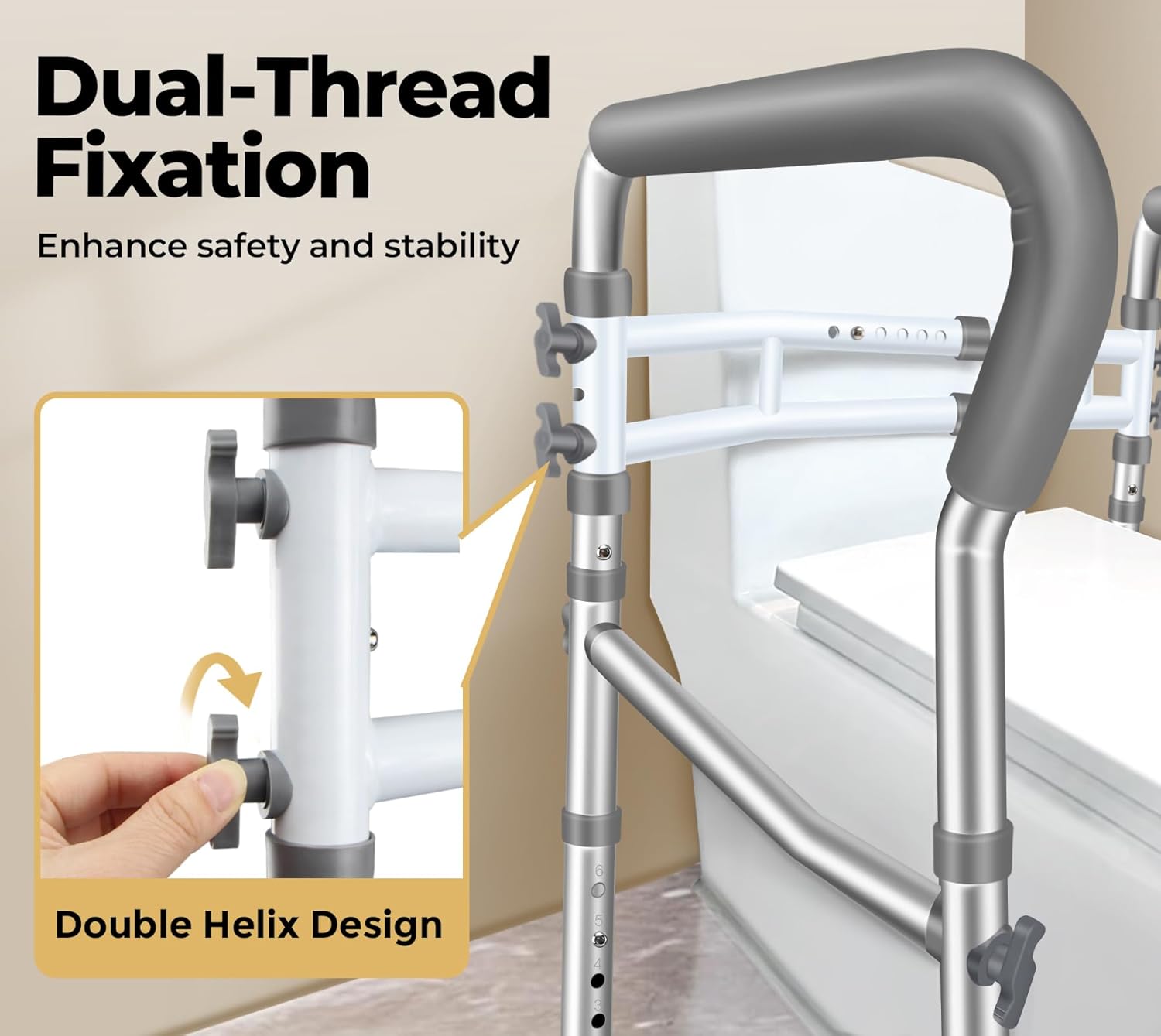 Adjustable Toilet Safety Rails, Foldable Grab Bar Handles, Aluminum Frame

