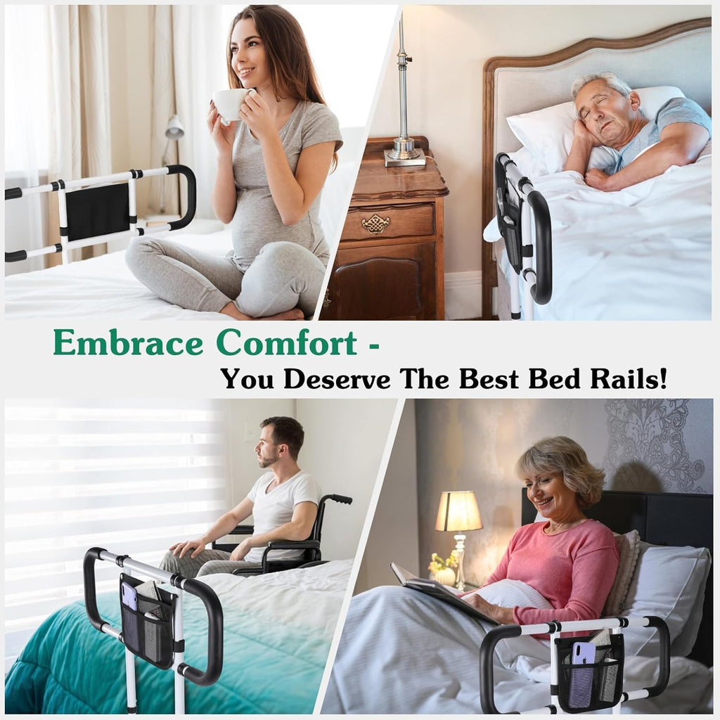 Sunisife Bed Assist Rail for Seniors, Adjustable Bedside Safety Grab Bar with Strap

